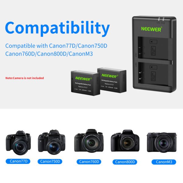 NEEWER Paquete de 2 baterías de repuesto LP-E17 para cámaras Canon EOS R8, R10, R50, 77D, 750D, M6 II, M6...(paquete de 2 unidades) - Image 2