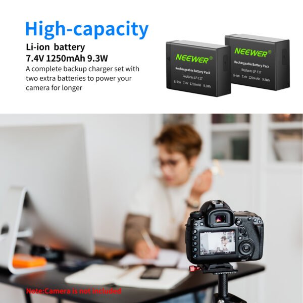 NEEWER Paquete de 2 baterías de repuesto LP-E17 para cámaras Canon EOS R8, R10, R50, 77D, 750D, M6 II, M6...(paquete de 2 unidades) - Image 6