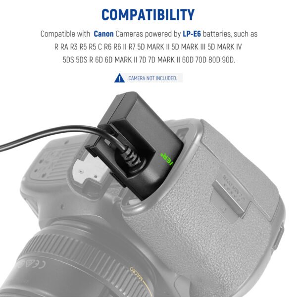 NEEWER LP-E6 Adaptador de corriente alterna de batería, fuente de alimentación de repuesto con kit de cargador de acoplador de CC de 8V 3A compatible - Image 2