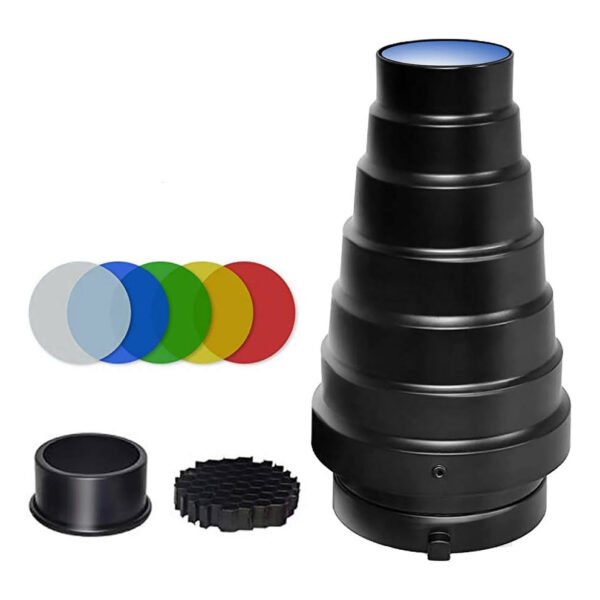 Kit cónico de aleación de aluminio para Bowens Mount Strobe Flash Speedlite Fotografía, rejilla de panal y 5 filtros de color