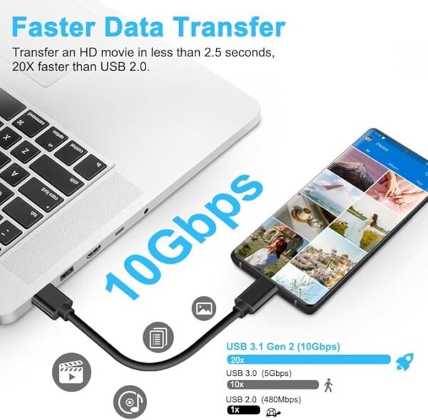 Cable de datos USB C de 1 m de transferencia de 10 Gbps, cable USB C 3.2 Gen 2 a USB - Image 5