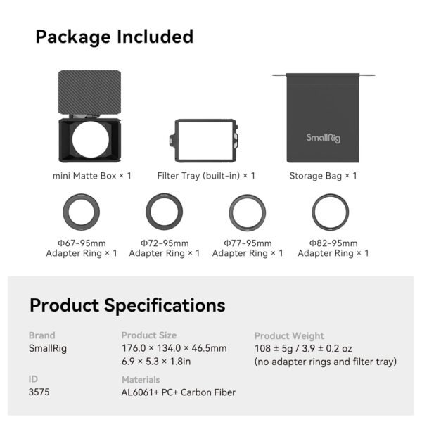 SmallRig Mini Matte Box Lite, DSLR Matte Box con bandera superior de fibra de carbono - Image 8