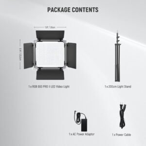 NEEWER Luz LED RGB 660 PRO II de video, 50 W（Incluye soporte para lámpara）