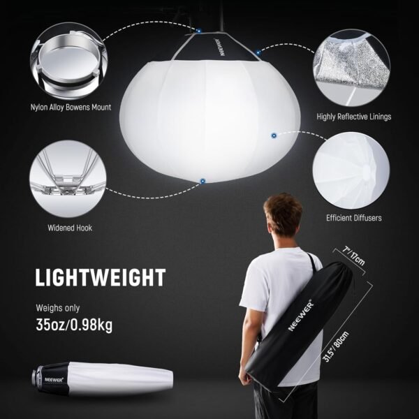 NEEWER Caja de luz de linterna de 26 "/65 cm, difusor de luz de liberación rápida 360° Bowens Mount Softbox con aleación de nailon ligero - Image 6