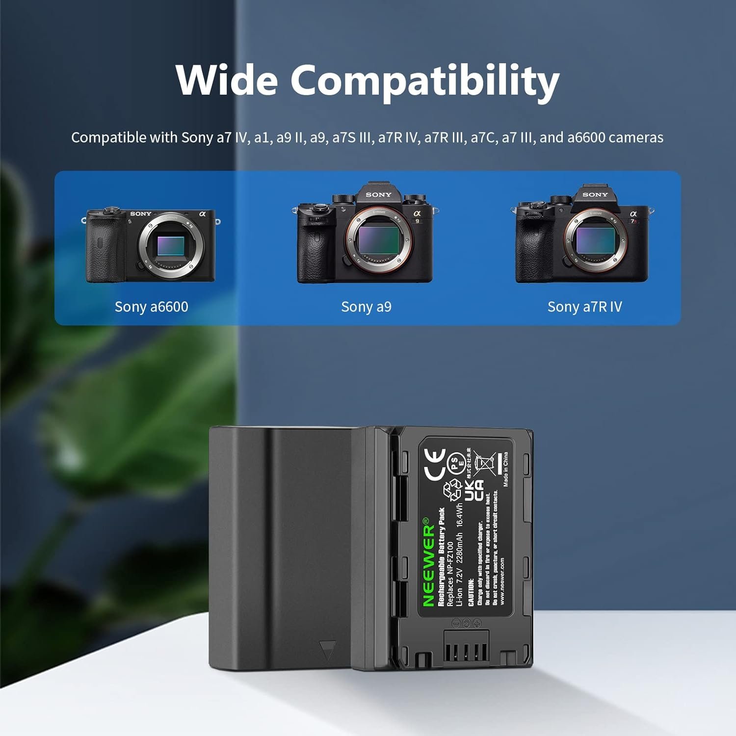 NEEWER Batería de repuesto NP-FZ100 de 2280 mAh con kit de cargador USB de doble canal - Image 3