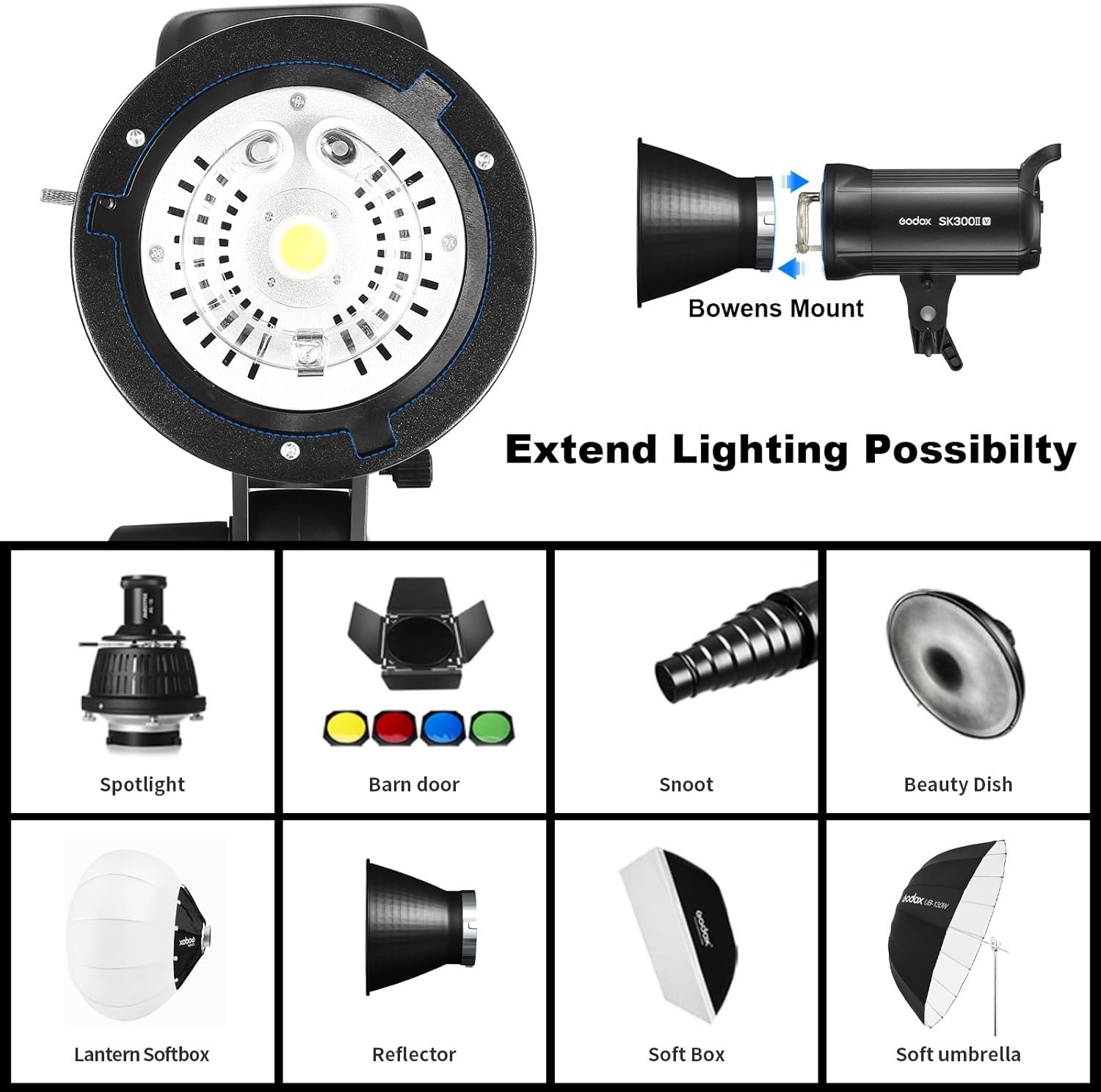 Godox SK300IIV Flash estroboscópico de estudio fotográfico, 300 Ws GN58 5700K Bowens - Image 5