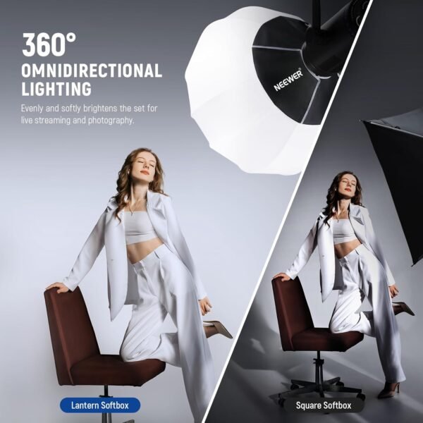 NEEWER Caja de luz de linterna de 26 "/65 cm, difusor de luz de liberación rápida 360° Bowens Mount Softbox con aleación de nailon ligero - Image 3