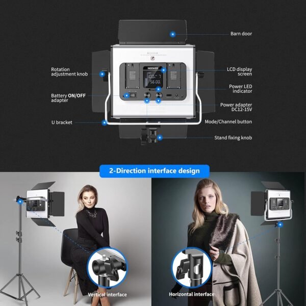 NEEWER Luz LED RGB 660 PRO de video con control de aplicación/puerta de granero/soporte en U, 360° a todo color, CRI 97+, 50 W - Image 6