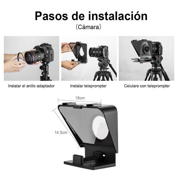 SuteFoto T1 Teleprompter portátil para cámaras y celulares, mini teleprompter con control - Image 4