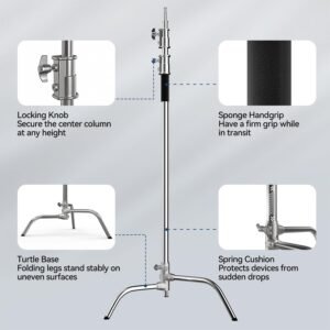 Kit de Soporte C de luz de acero inoxidable de fondo de soporte de trípode de alta resistencia, soporte de fondo ajustable de 3m x 3.3m