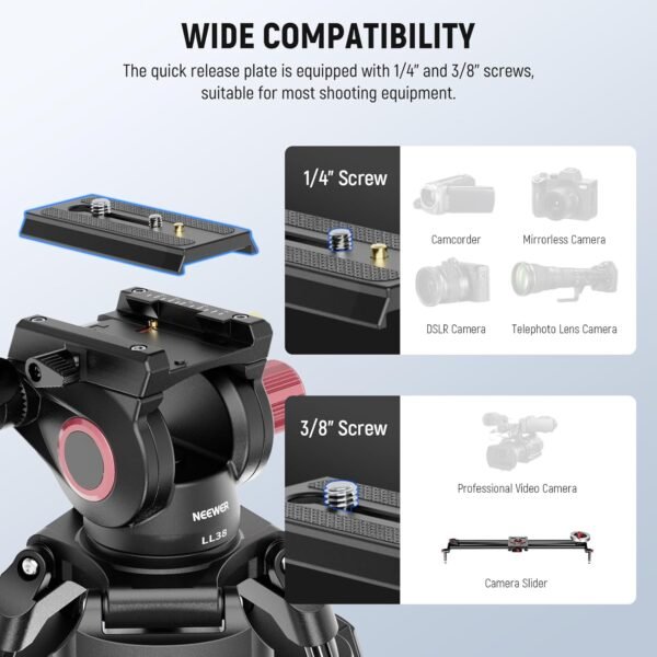 NEEWER LL38 2m Video Camera Tripod, One Step Quick Release Aluminum Heavy Duty Tripod Stand, Max Load 17.6lb - Image 5