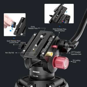 NEEWER LL38 2m Video Camera Tripod, One Step Quick Release Aluminum Heavy Duty Tripod Stand, Max Load 17.6lb
