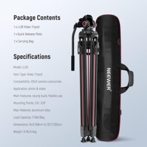 NEEWER LL38 2m Video Camera Tripod, One Step Quick Release Aluminum Heavy Duty Tripod Stand, Max Load 17.6lb