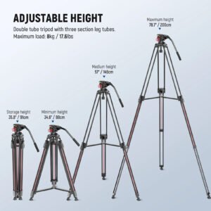 NEEWER LL38 2m Video Camera Tripod, One Step Quick Release Aluminum Heavy Duty Tripod Stand, Max Load 17.6lb