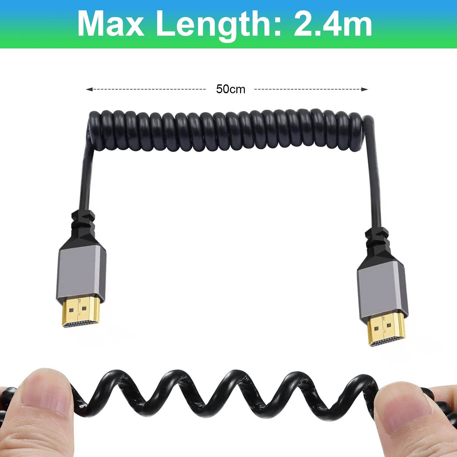Cable HDMI a HDMI en espiral de 4K de 50~240cm, 4K @60Hz, 2K @120Hz - Image 4