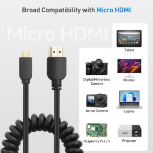 Cable HDMI a Micro HDMI en espiral de 4K de 50~240cm,  4K @60Hz, 2K @120Hz