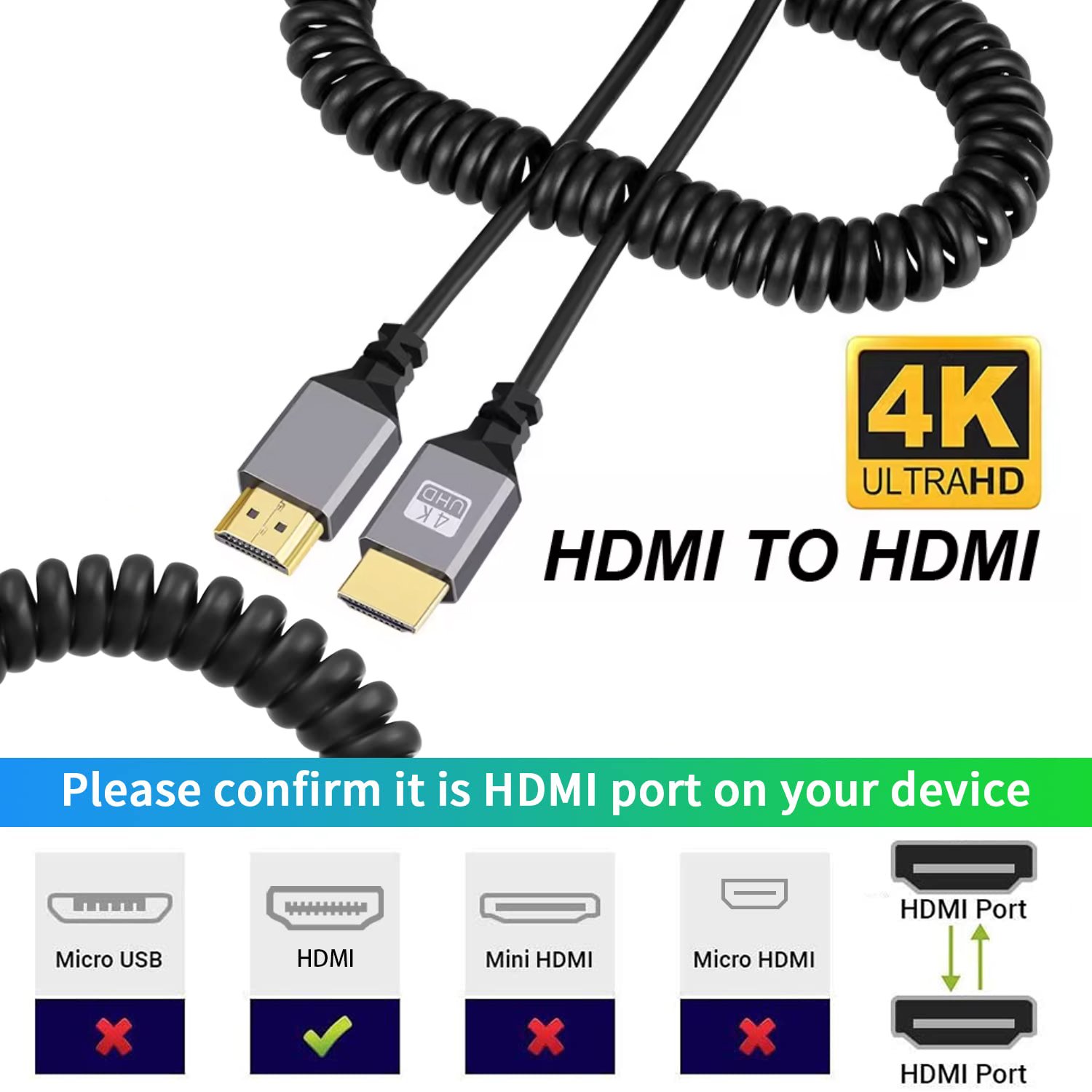 Cable HDMI a HDMI en espiral de 4K de 50~240cm, 4K @60Hz, 2K @120Hz - Image 2