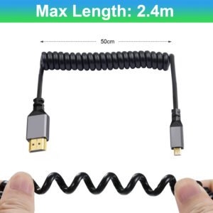 Cable HDMI a Micro HDMI en espiral de 4K de 50~240cm,  4K @60Hz, 2K @120Hz