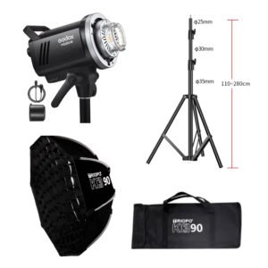 Godox MS300V - Kit de luz estroboscópica de estudio de 300 W, con caja de luz de instalación rápida k3-90, soporte de luz 2.8m
