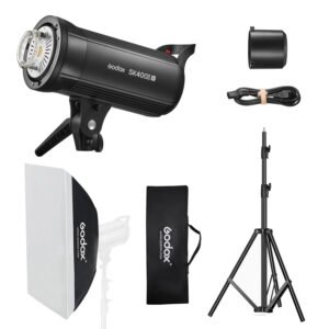 Godox SK400II-V Kit de luz estroboscópica de estudio de 400 W, con Godox Softbox 60x90CM Bowens Mount, soporte de luz 2.8m