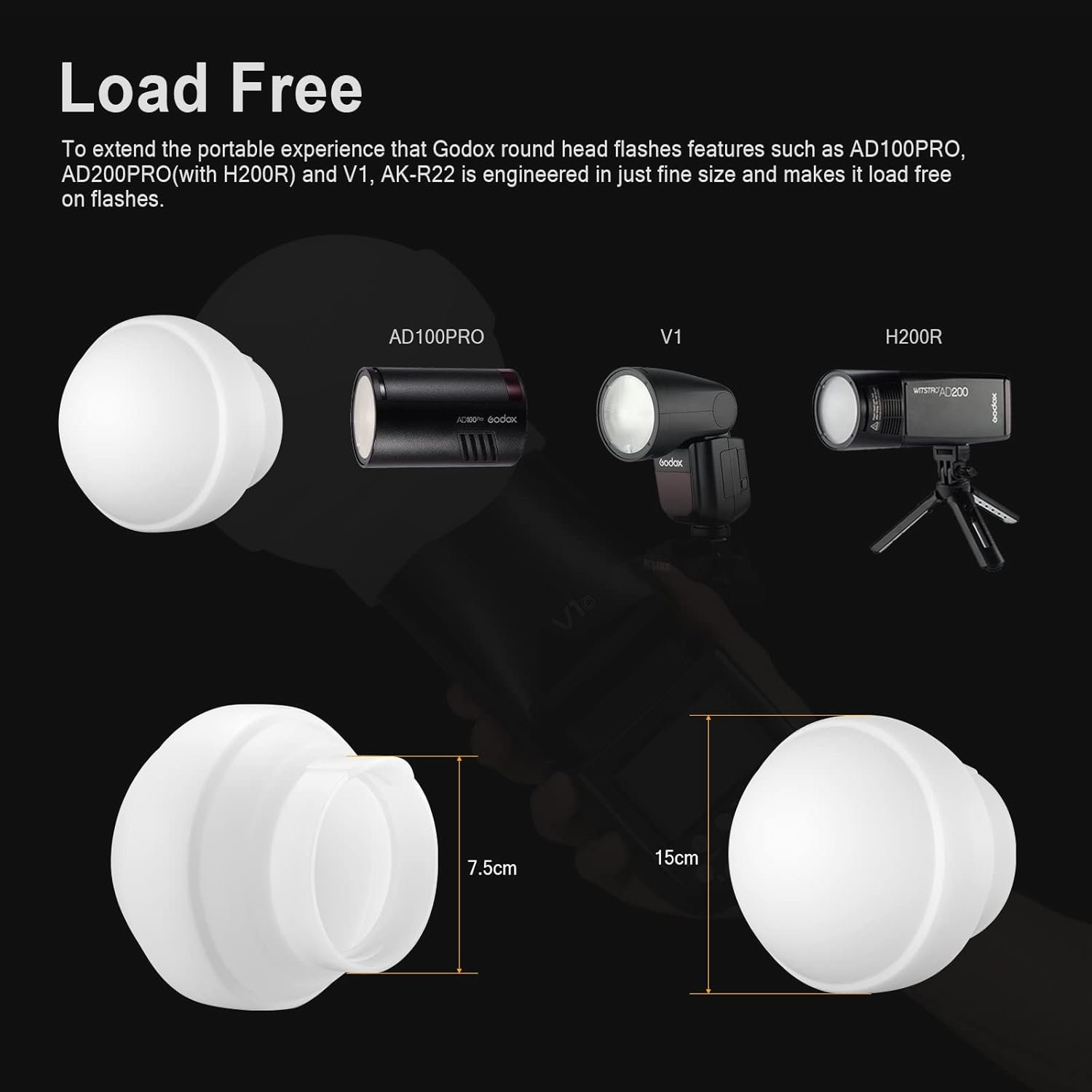 Godox AK-R22 Cúpula de difusión, para Godox V1,V1Pro,V100, AD100Pro,AD100ProII,AD200Pro - Image 5