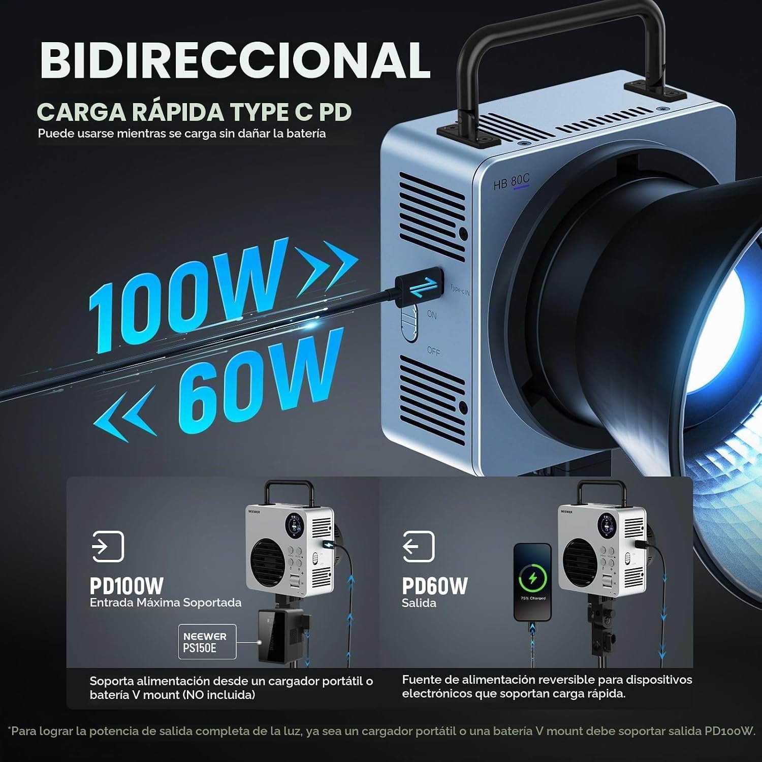 NEEWER HB80C RGB- Luz de video LED con batería integrada de 72 Wh, 80W - Image 6