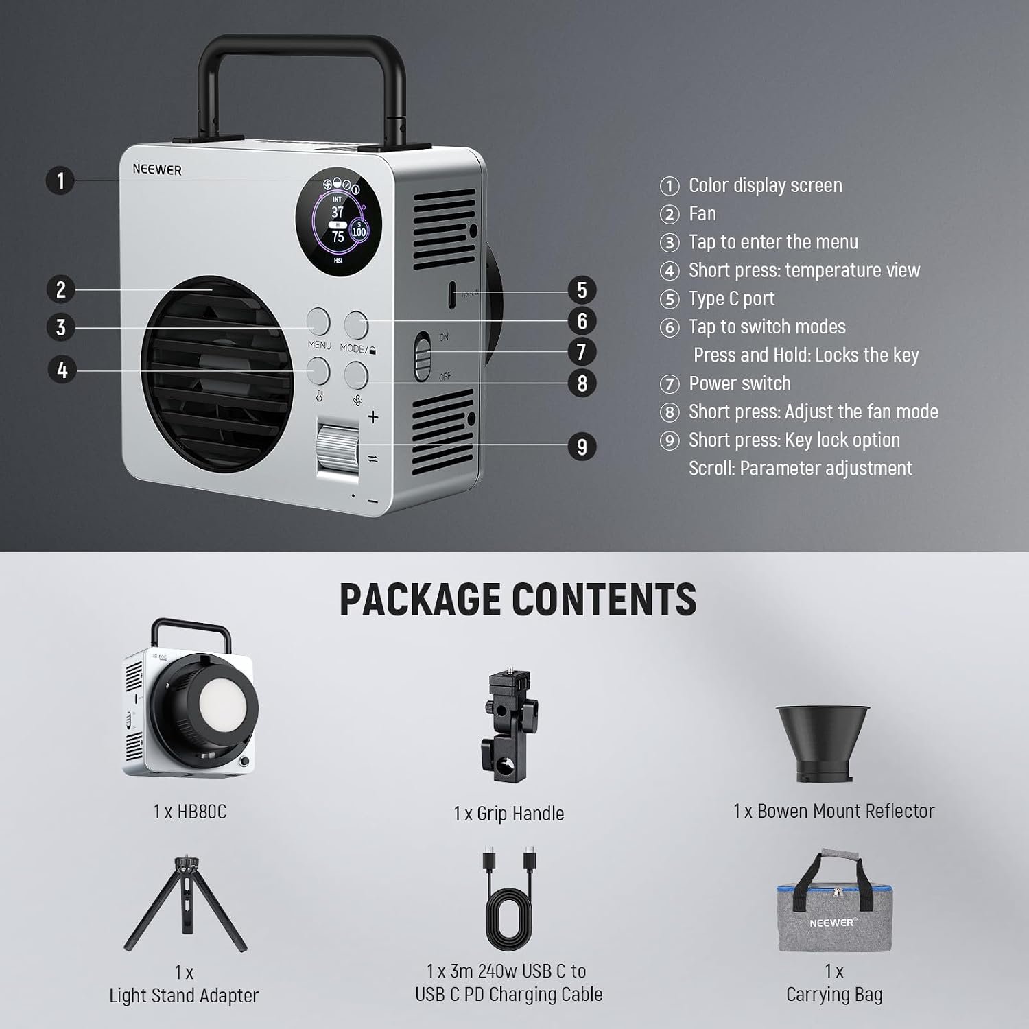 NEEWER HB80C RGB- Luz de video LED con batería integrada de 72 Wh, 80W - Image 2